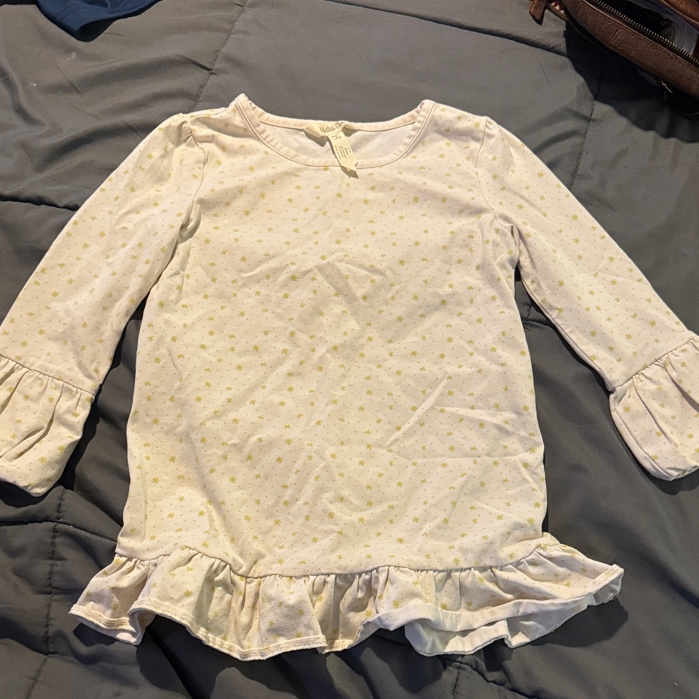 Matilda Jane Tinsel Tangle Holiday top White and Yellow Stars size 8 EUC